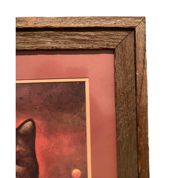 Martin Leman Tabby Cat Print Matted with Glass and Wood Frame 37.5” x 21.5” - Picture 2 of 7